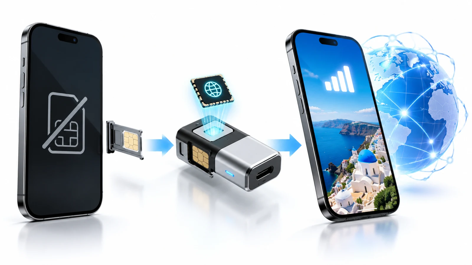 Concept illustration of a phone and adapter accessories
