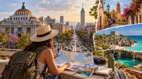 Editorial collage of Mexico City and travel planning across Mexico