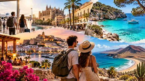 Editorial collage of mainland Spain and island travel